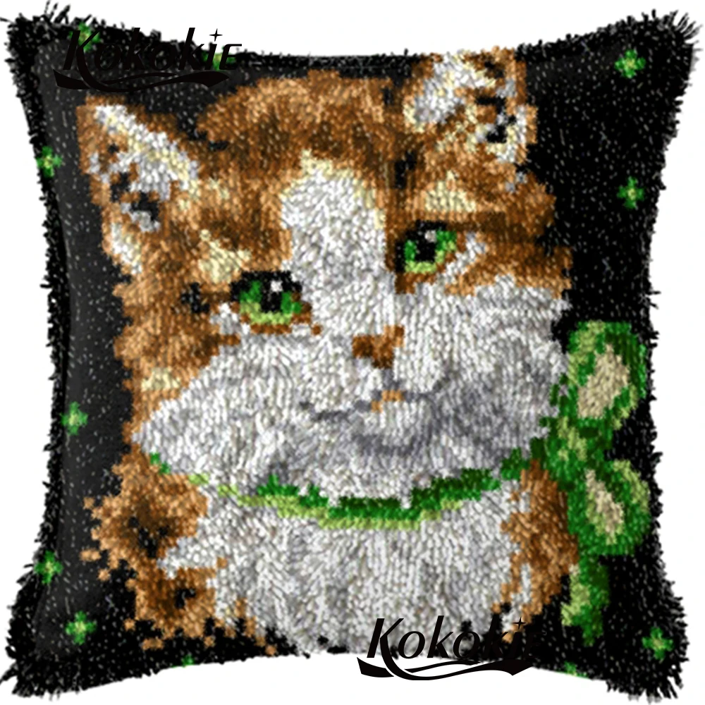 

diy rug carpet hook and latch kits cross stitch Embroidery Pillowcase Needlework Crocheting Rug Kits Yarn cat 3d cushion mat