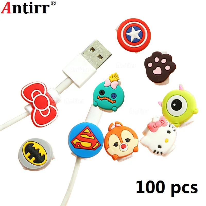 100 шт. милый мультяшный зарядный USB-кабель защитный чехол для шнура наушников