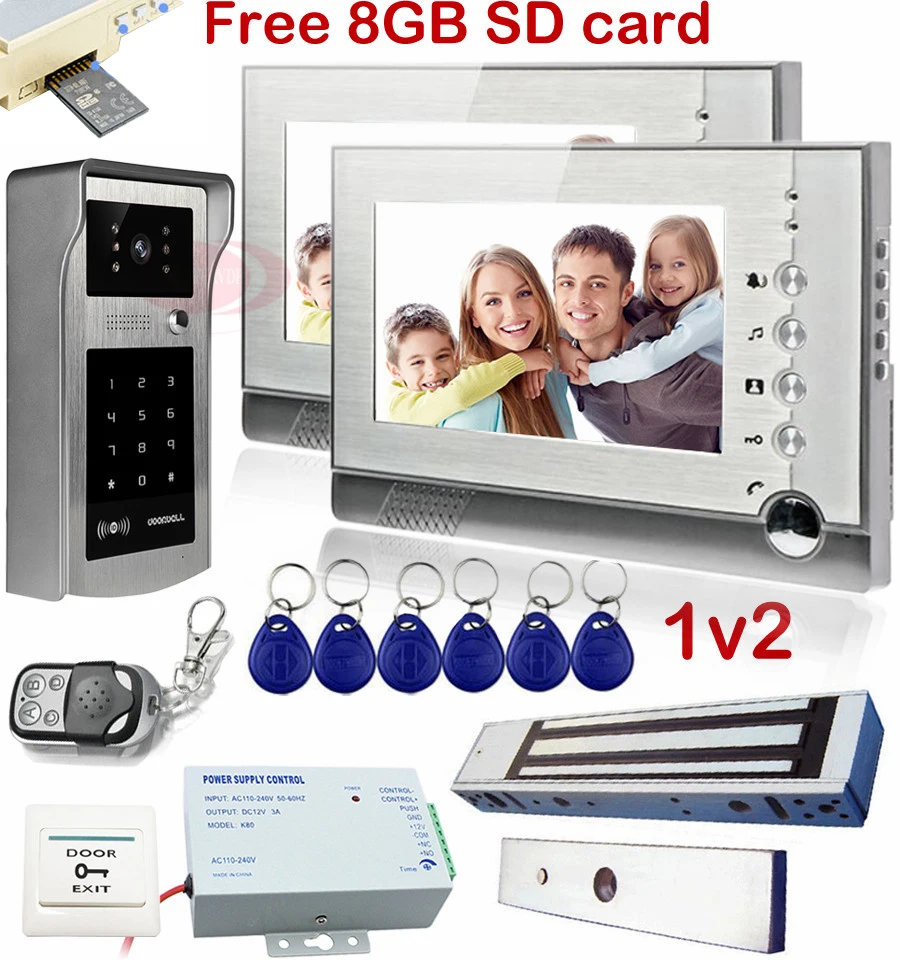 1V2 видео телефон двери с записью 8 Гб sd карта Rfid Индуктивная карта/код