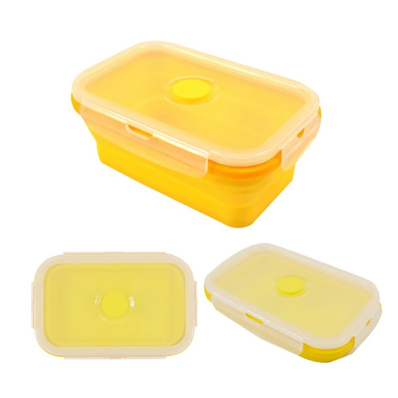 M-Yellow Горячая Складная Силиконовая коробка для обедов, Кухонный Контейнер для хранения еды, микроволновая посуда с изображениями фруктов, домашний портативный органайзер для улицы - Цвет: M-Yellow