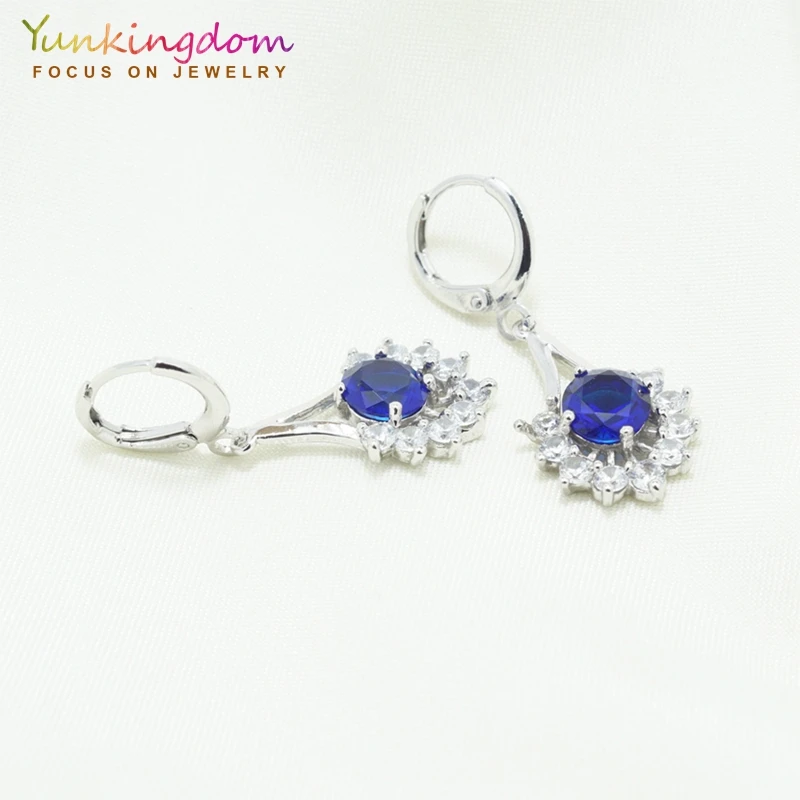 Yunkingdom синий кубический цирконий геометрические Висячие серьги для женщин