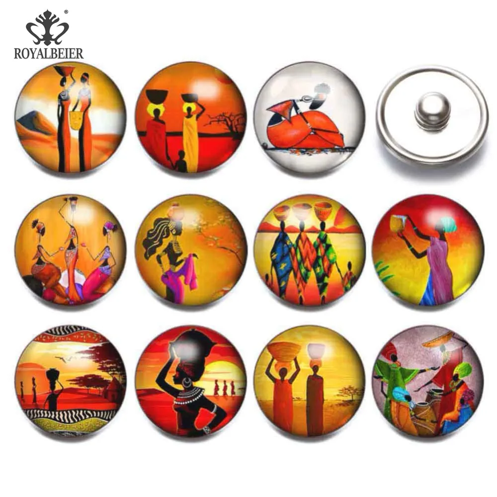 

RoyalBeier 12pcs/lot Ghonograph Button 18mm Glass Snap Button Jewelry Gramophone Charms Fit DIY Bracelet Necklace Snaps Jewelry