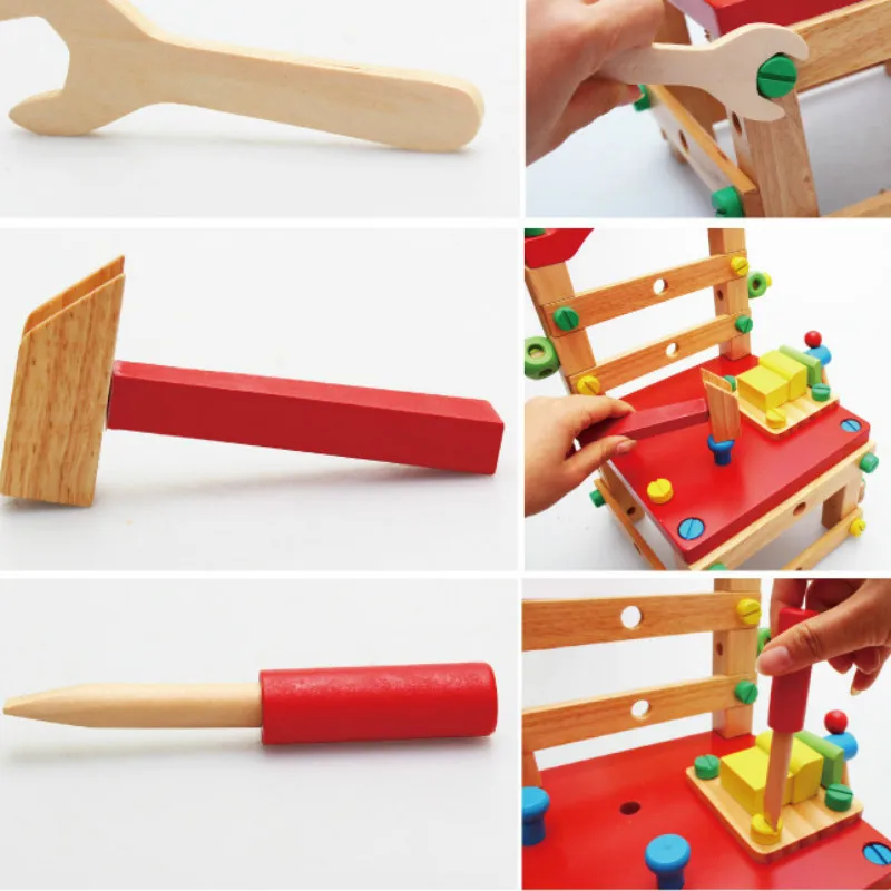 Wooden Assembled Chair Children Multi-function Screwing Blocks Variety Tool Intelligence DIY Building Toys For Kids Gift | Игрушки и