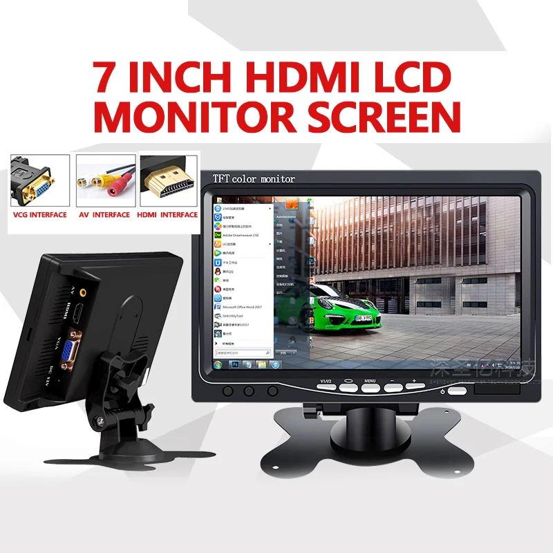 Full HD портативный монитор 7 дюймов TFT ЖК дисплей 1024x600 AV вход/VGA/HDMI пластиковый
