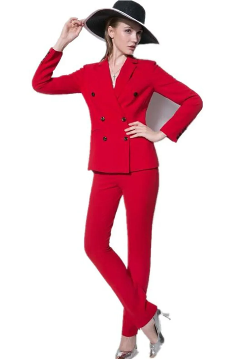 Jacket+Pants Red Women Business Women Suits Formal Ladies Pant Suits Office Uniform Style Female Trouser PantSuit