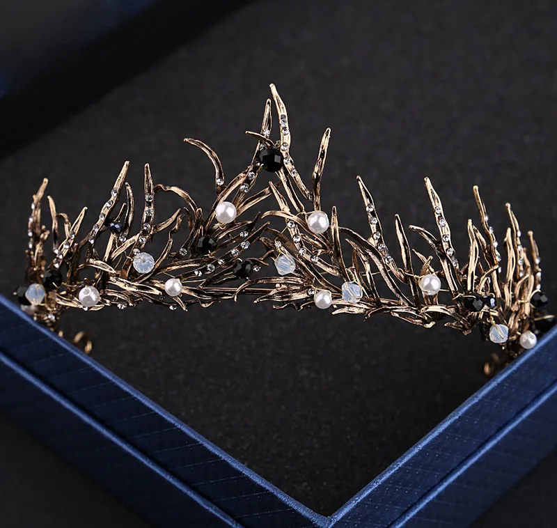 Винтажная черная корона Тиара для невесты свадебный бриллиантовый кристалл жемчуг Головные украшения Женщины Девочки.