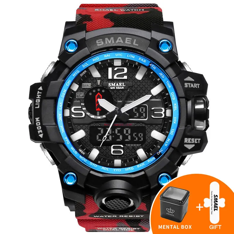 Red with Box Цифровые армейские часы, военные, светодиодный, с датой, с будильником, ударопрочный, 5 бар, мужские часы, армейские наручные часы, 1545B, большой циферблат, мужские часы, модные - Цвет: Red with Box