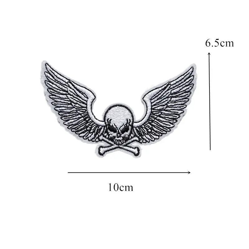 Вышитые нашивки в стиле панк с крыльями черепа 10 см креативный значок для шитья