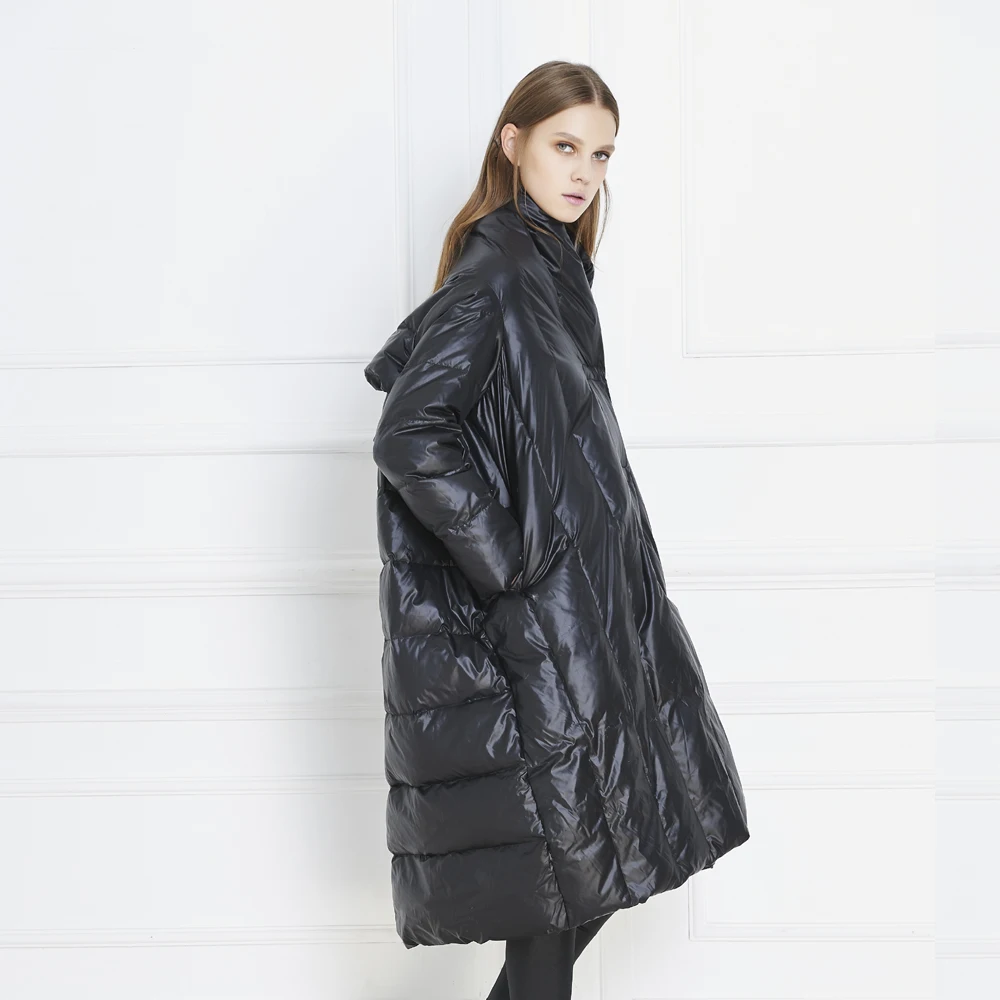Высокое качество подиумный Зимний пуховик 2018 женский свободный стиль плащ
