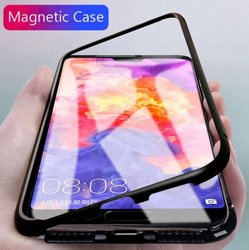 

Magnetic Adsorption Metal Case For Huawei P20 p20 Pro Luxury Tempered Glass Cover For huawei Mate10 10 30 Pro P40 Pro Lite