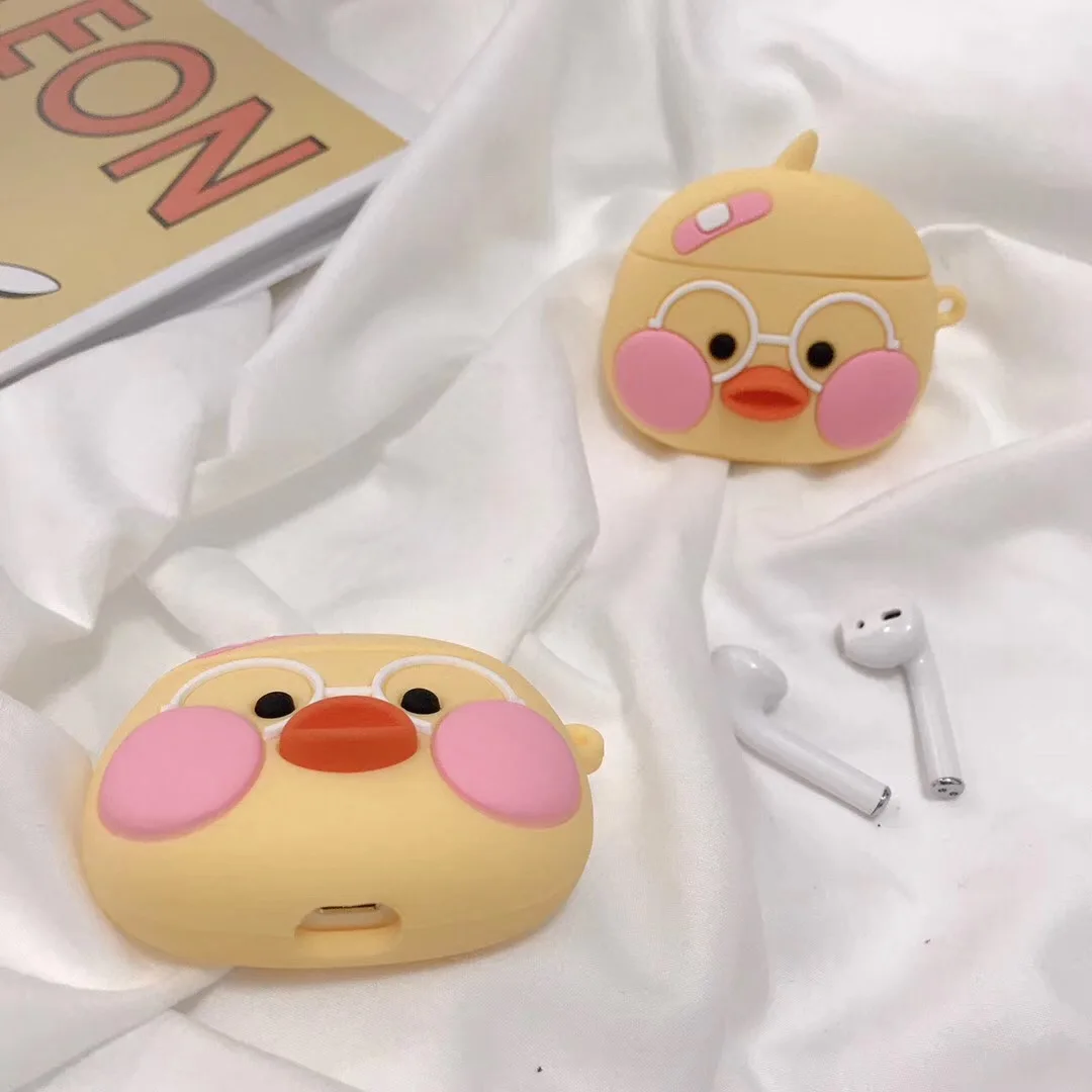Симпатичный силиконовый чехол для Apple AirPods 1, 2, Bluetooth, с рисунком "арахис", "Charlie, коричневая утка"