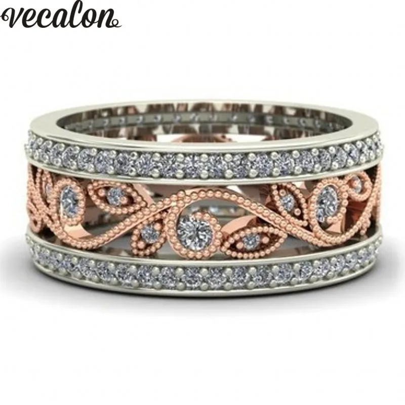 Женское Винтажное кольцо с цветком Vecalon розовое золото 925 пробы цирконием AAA|wedding