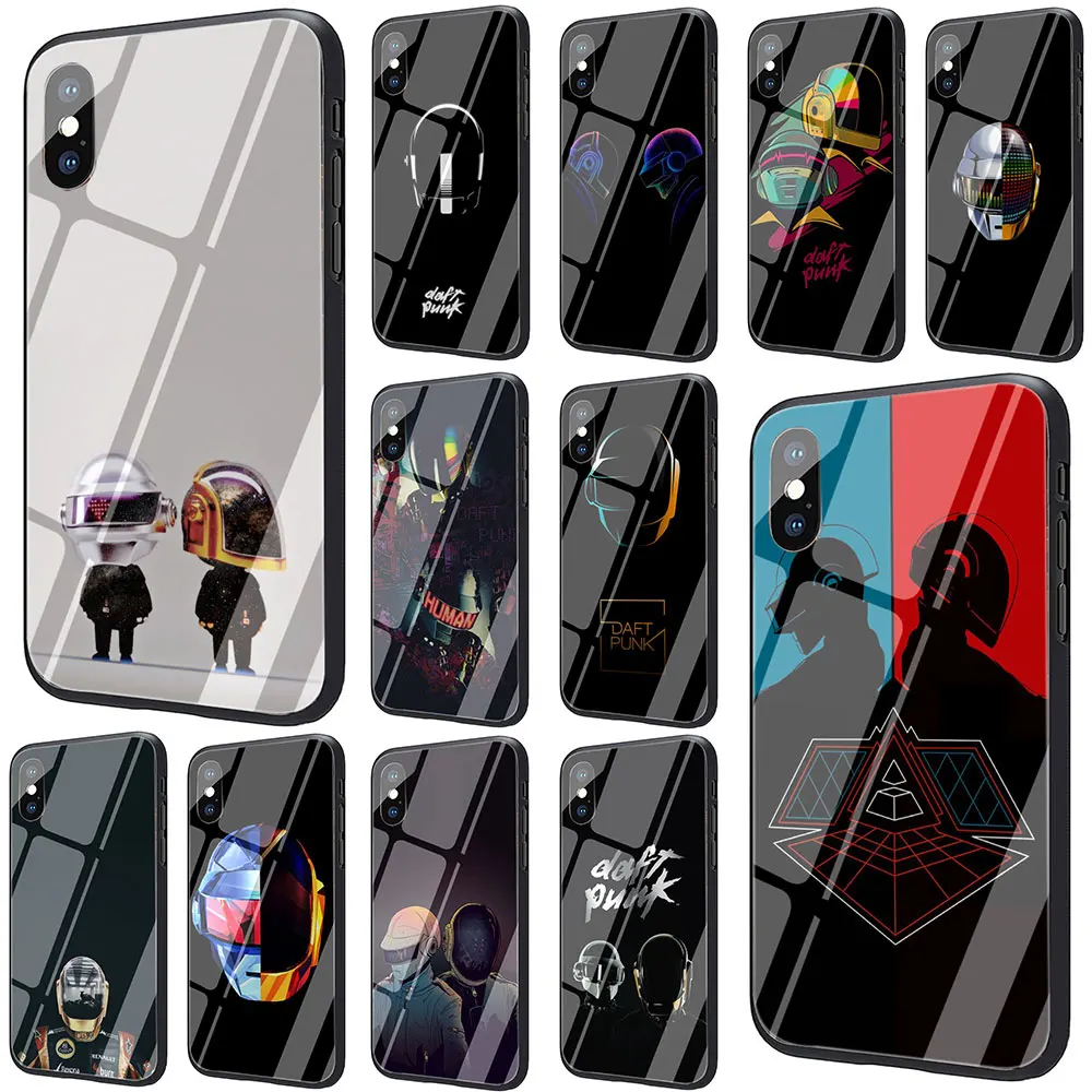 Daft панк закаленное стекло ТПУ черный чехол для iPhone SE 2020 11 Pro X или 10 8 7 6 6S Plus Xr Xs