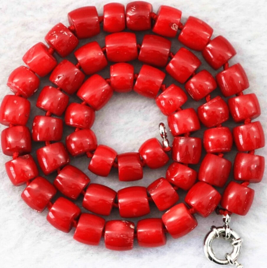 

Natural red coral 8-10mm newly irregular stone cube abacus rondelle beads diy jewelry necklace making 18" PNS119