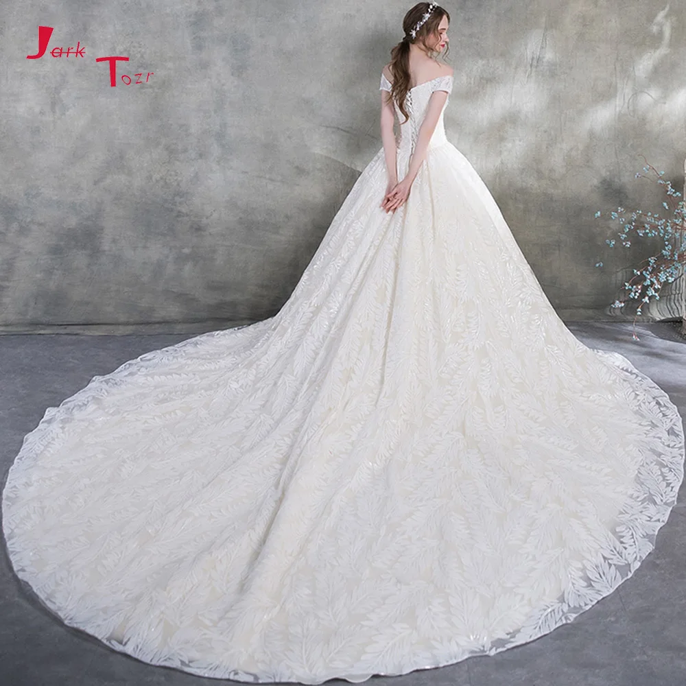 Vestido De Novia Renda 2019 блестящий бисер жемчуг вырез лодочкой короткий рукав кружевное