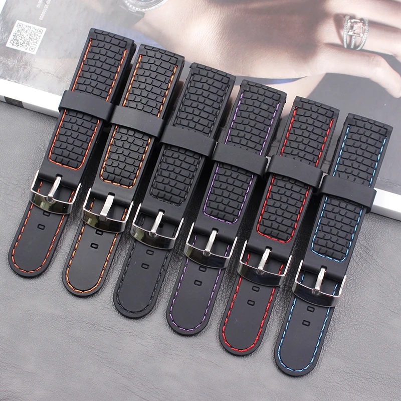 Men's silicone strap 22mm ladies outdoor sports waterproof and sweat-proof suture rubber strap buckle accessories