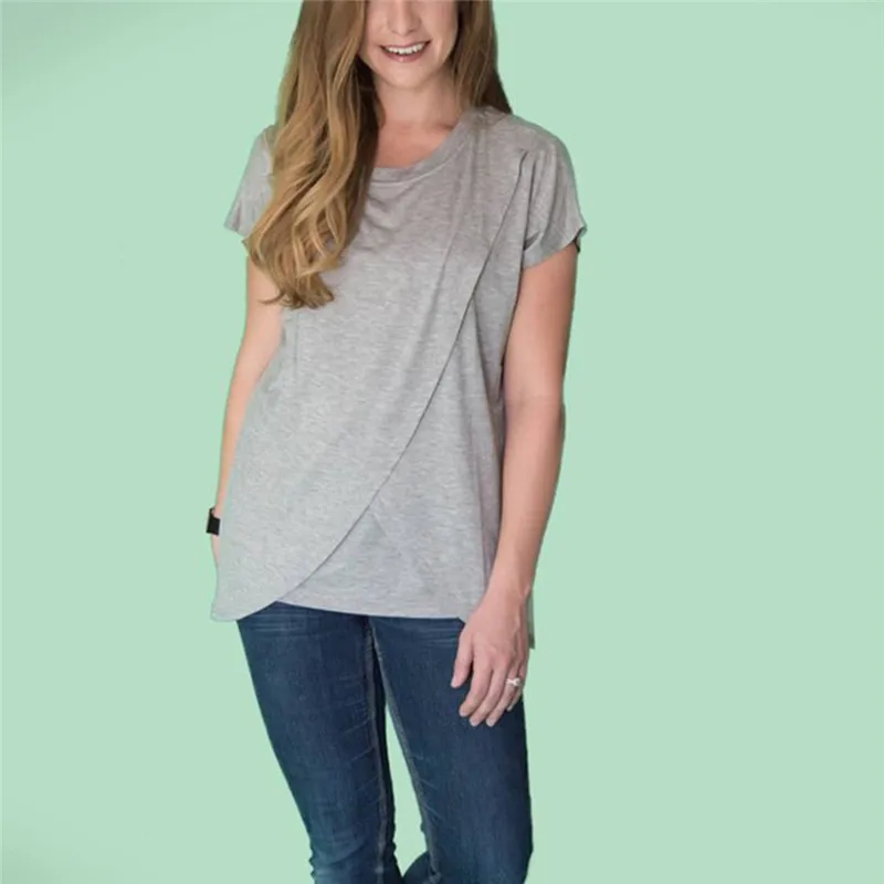 Casual Summer 2019 Solid Maternity Tops Nursing Top Cotton Mom Shirts Breastfeeding Clothes Haut De Grossesse Dropshiping 2 | Мать и
