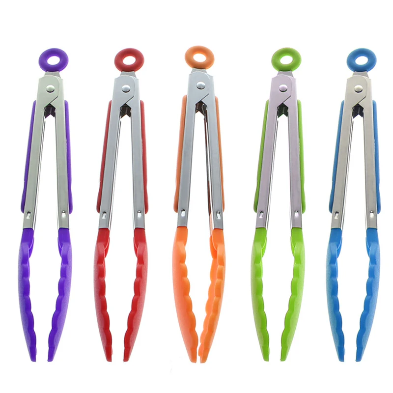 Силиконовая кухонная утварь для барбекю из нержавеющей стали с щипцами кухонный