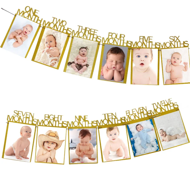 7 12 месяцы фоторамка баннер первый День рождения украшения 1st Baby Shower для мальчиков и девочек 1 годик Скрап вечерние поставки - Цвет: 7