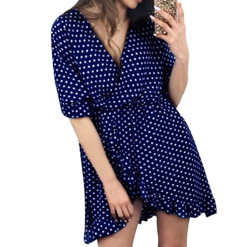 NIBESSER Брендовое сексуальное женское платье с оборками в горошек v-образным