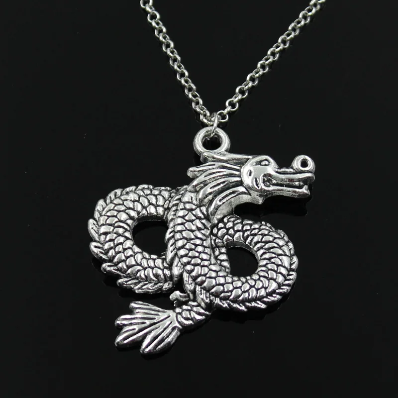 Новая мода Китай loong dragon Подвески Круглый крест цепи Короткие Длинные мужские женские серебряные ожерелья ювелирные изделия подарок - Окраска металла: round chain