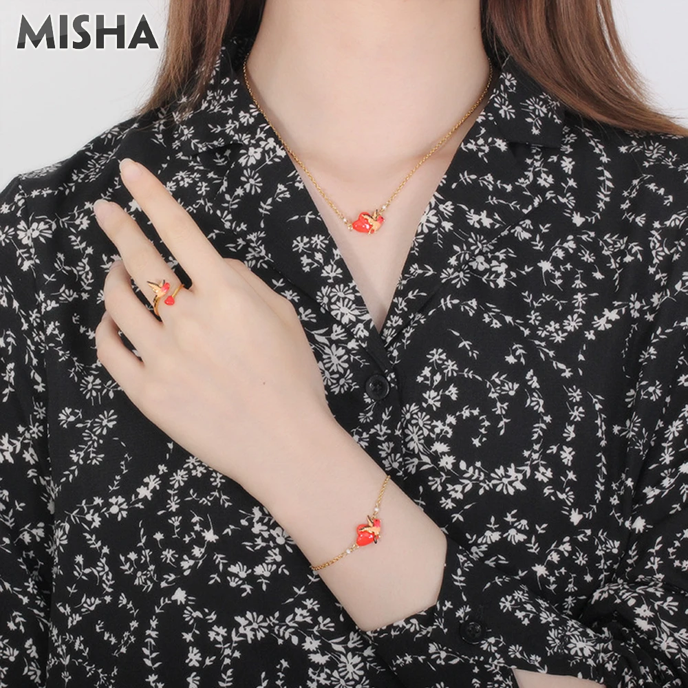 MISHA Модные Ювелирные наборы для женщин ожерелье серьги и браслет эмалированная глазурь ручной работы птица и Любовь дизайн женский подарок 02718