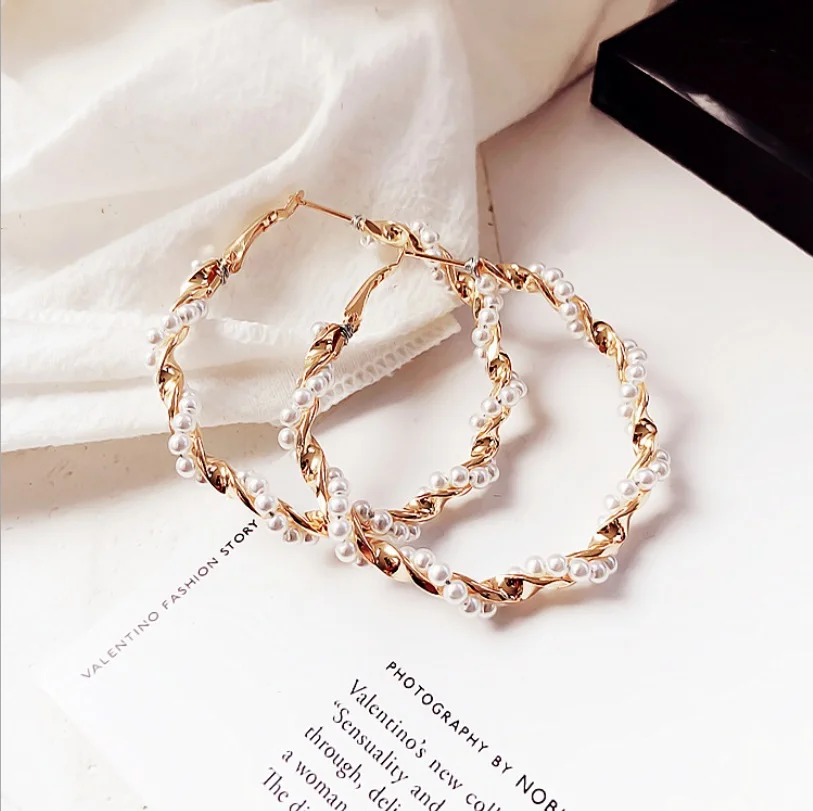 New Arrival Fashion Classic Metal Round Women Korean Personality Simple Circle Pearl Earrings For Female Jewelry | Украшения и