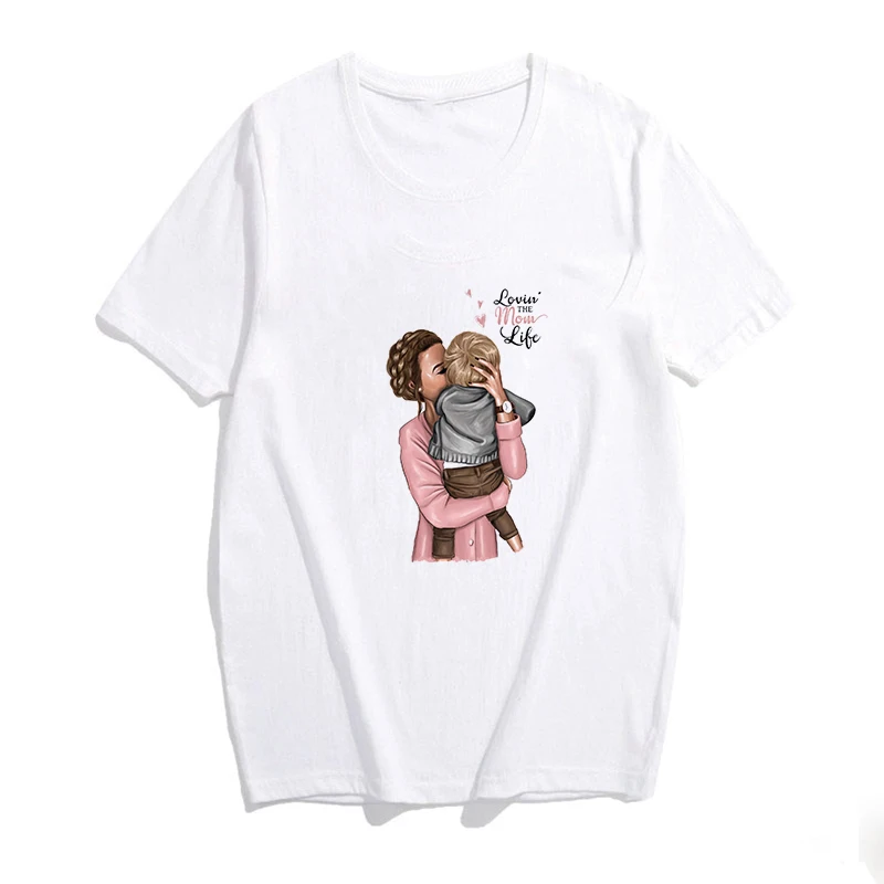 Женская футболка с коротким рукавом и принтом Мама ребенок | одежда