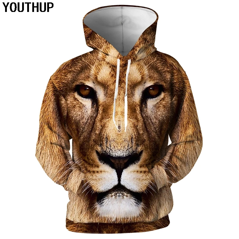 YOUTHUP 2020 новые мужские 3d толстовки с капюшоном животным принтом пуловеры в стиле