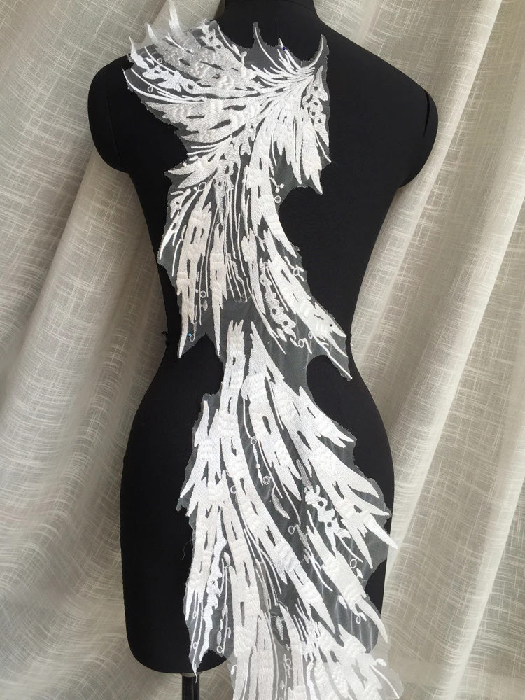 1 шт./лот большие вышитые белые крылья кружевные цветочные наклейки