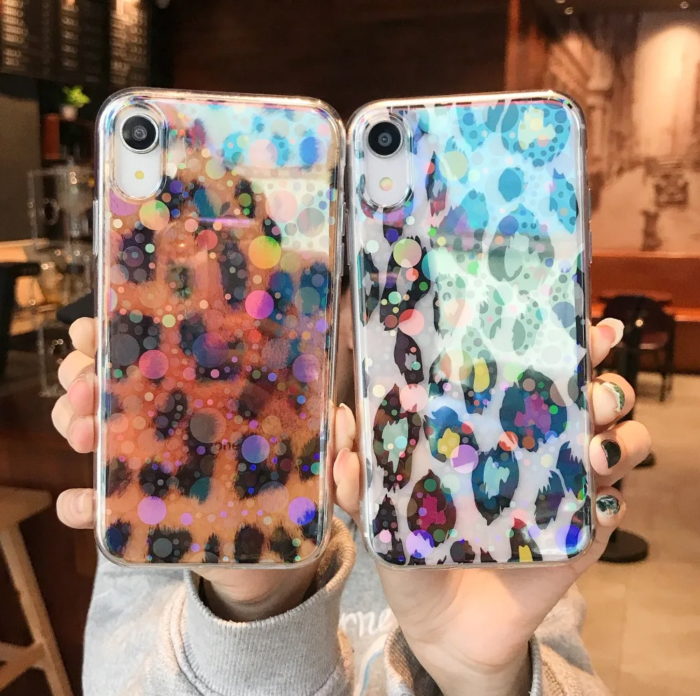 Axbety для iPhone XS MAX/XR модный Леопардовый принт Блестящий Blu-ray Прозрачный чехол 6s 6 7 8