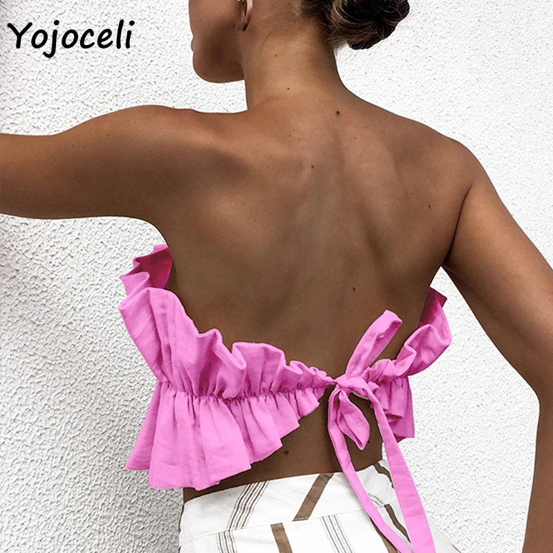 Yojoceli pretty Топы без бретелек блузки с оборками женские пляжные блузы в стиле бохо