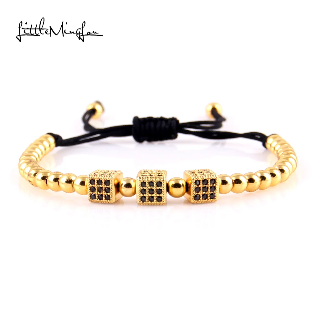 

Little MingLou Men Bracelets & Bangles Round Beads Micro Pave Black CZ Beads Cube Dice Macrame Braided Charm Bracelets Jewelry