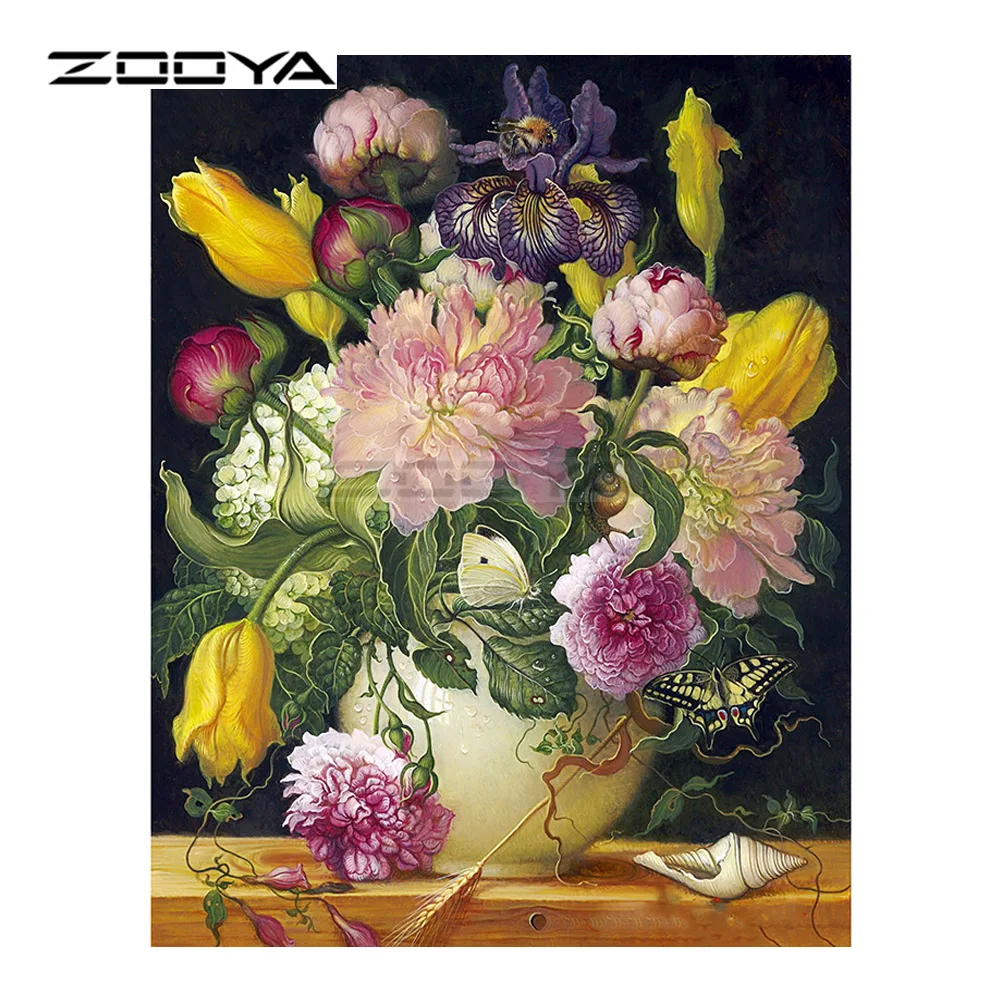 

ZOOYA Diamond Embroidery Flower 5D DIY Diamond Painting Colorful Peony Diamond Painting Cross Stitch Rhinestone Mosaic BK126