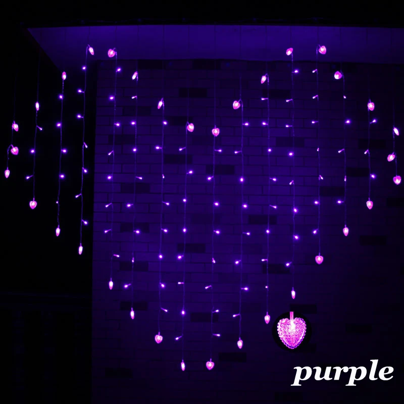 220В занавес в форме сердца светодиодная гирлянда сказочный светильник 128LED 32