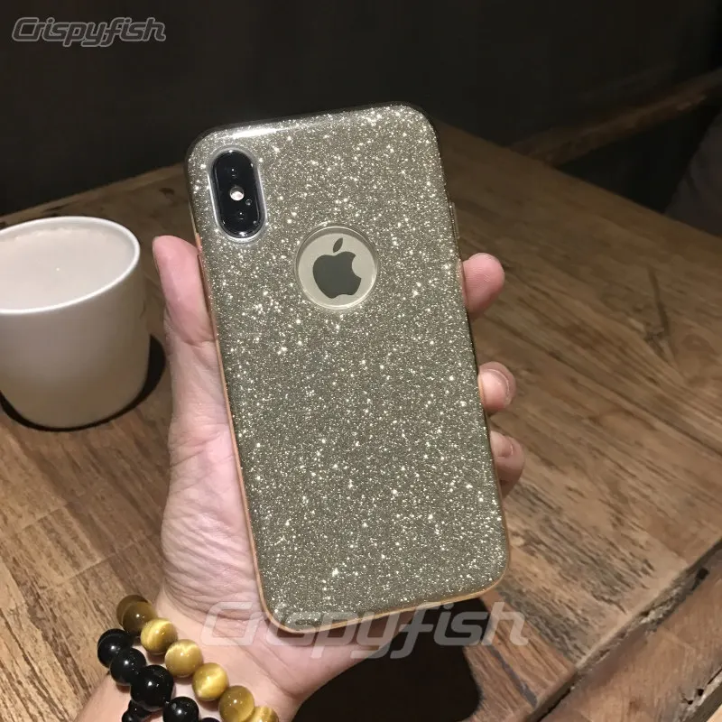 Блестящий Прозрачный мягкий ТПУ чехол для iPhone 7 8 Plus силиконовый чехол для iPhone 6 6s X XS XR XS MAX - Цвет: Gold