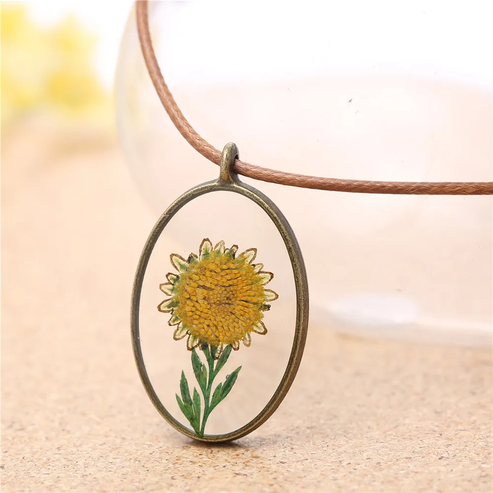 Мини-ожерелье с сушеными цветами от солнца маленькая Маргаритка Подсолнух ретро