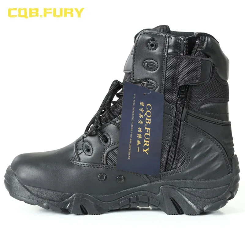 Фото Мужские военные ботинки CQB.FURY из спилка, черные боевые дышащие армейские ботинки на молнии, однотонные кожаные ботинки до щиколотки, в налич... №2