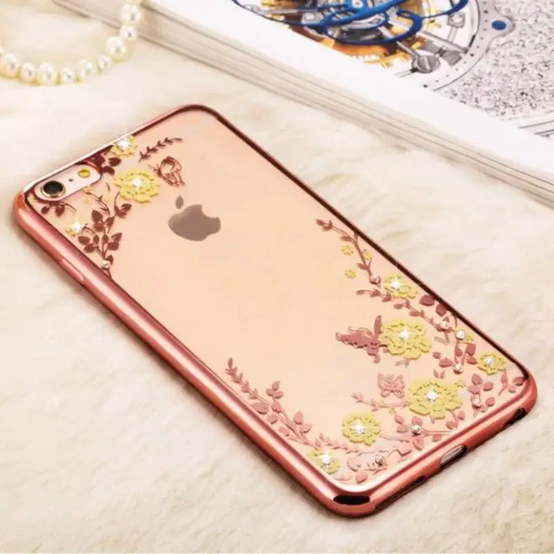 Мягкий ТПУ чехол с бриллиантами Tobocloo для iPhone 5 5S SE 6 s 7 8 X Plus блестящий