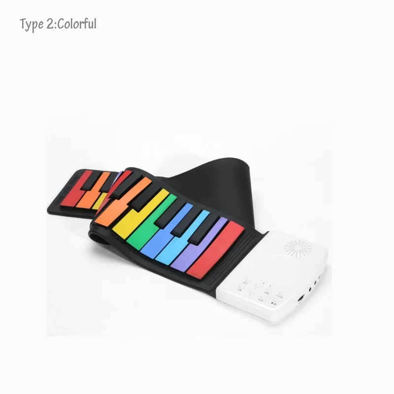 Type 2 colorful Портативная 49 клавишная цифровая клавиатура, рулонное пианино, силиконовое электрическое ручное пианино, подарок для детей, детские игрушки, музыкальные инструменты - Цвет: Type 2 colorful