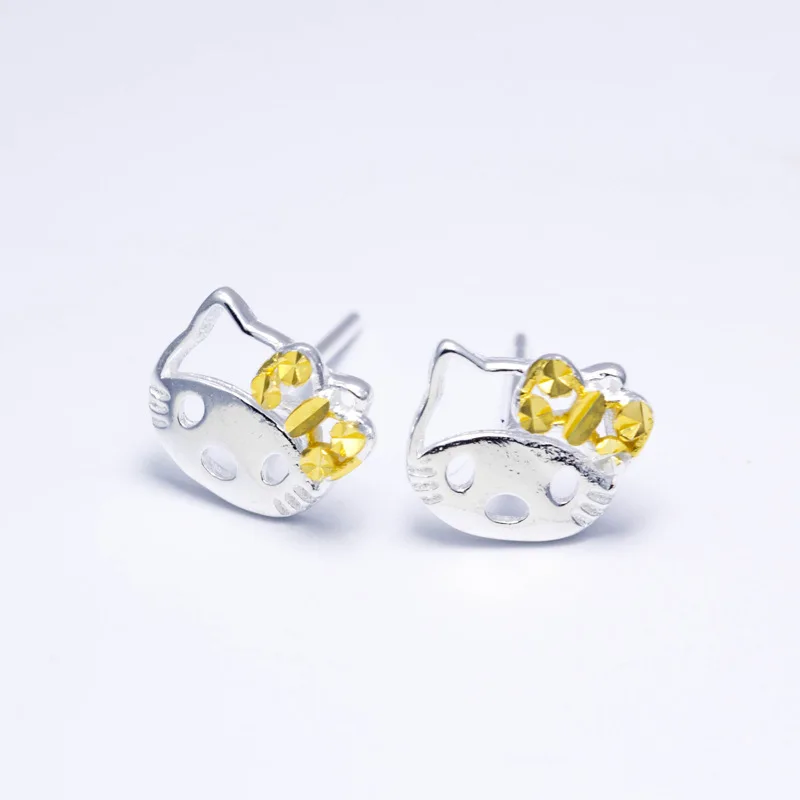 Милый рисунок Hello Kitty 925 стерлингового серебра Серьги гвоздики | универсальные