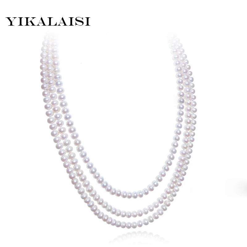 

YIKALAISI Natural Freshwater Pearl Long Choker Necklace Fashion Jewelry for women 8-9mm pearl 90cm 120cm 160cm