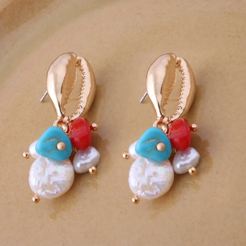 23 NeeFuWoFu Orecchini NEW Geometric Genuine Pearl Drop Earrings for Women Handmade Gold Hollow Freshwater Pearl Pendant Dangle Ear - Окраска металла: 23