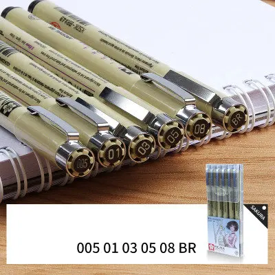 XSDK 6Pcs Set Sakura Pigma, тонкая ручка черная тонкая грань ручка арт 4/6/кисточки, набор из 7 шт 005 01 02 03 04 05 08 1 мм щетка Графика дизайн - Цвет: XSDK 6Pcs Set