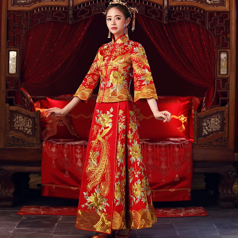 Китайский стиль свадебное платье свадебная вышивка cheongsam заграничная
