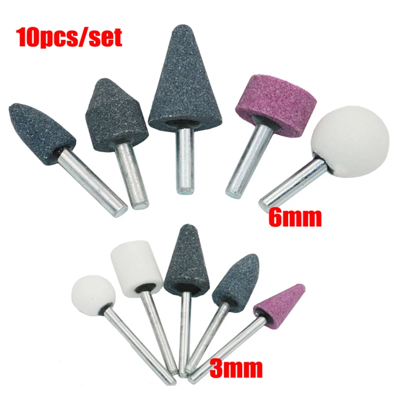 

10Pcs/Set Cylinder Bullet Head Abrasive Rotary Tools Cutting Grinding Head Set 3mm 6mm Shank For Polishing Machine