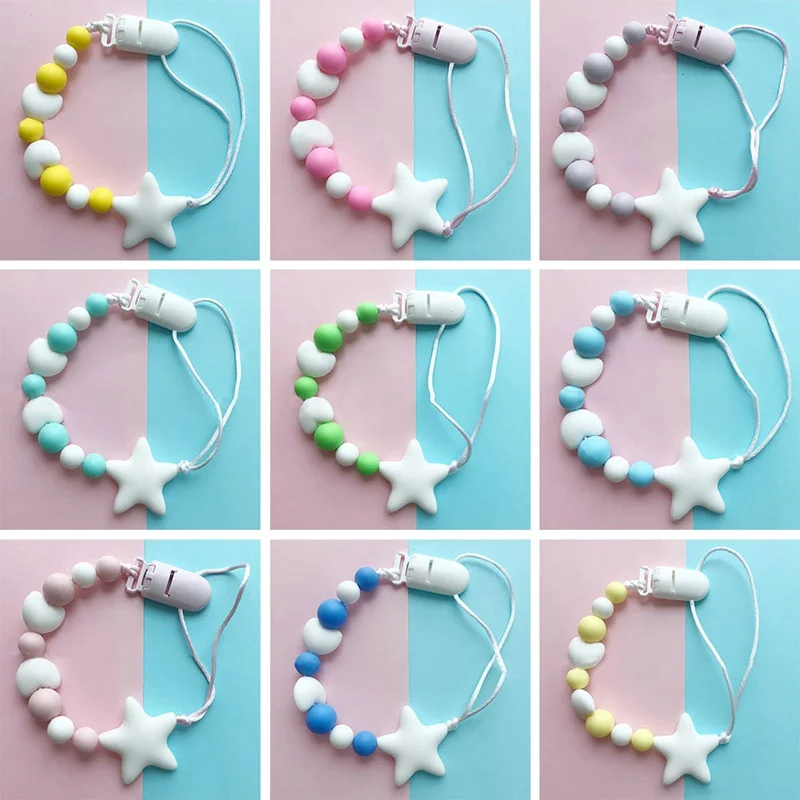 Silicone Teething Pacifier Clips Baby Chain Holder For Nipples Chew Toys | Мать и ребенок