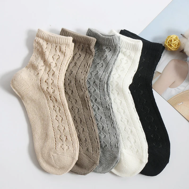 5 packs Winter 2022 Striped Thick Wool Needle Cotton Thread Vintage Ankle Boots Socks For Women Tube Hollow Out Calcetines Mujer