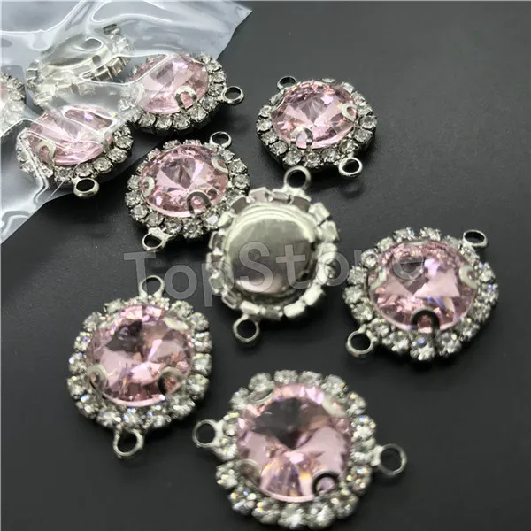 pink 8 мм 12 мм круглый D коготь Rivoli ручной работы хрустальные стразы 2 петли разъем смешанные цвета для ювелирных аксессуаров - Цвет: pink