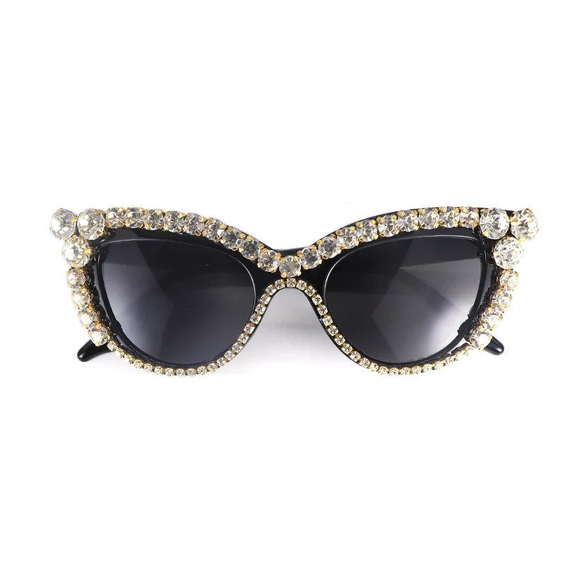 CLASSIC VINTAGE RETRO Cat Eye Style SUNGLASSES Unique Black Frame Bling Crystals Sun Glasses | Аксессуары для одежды